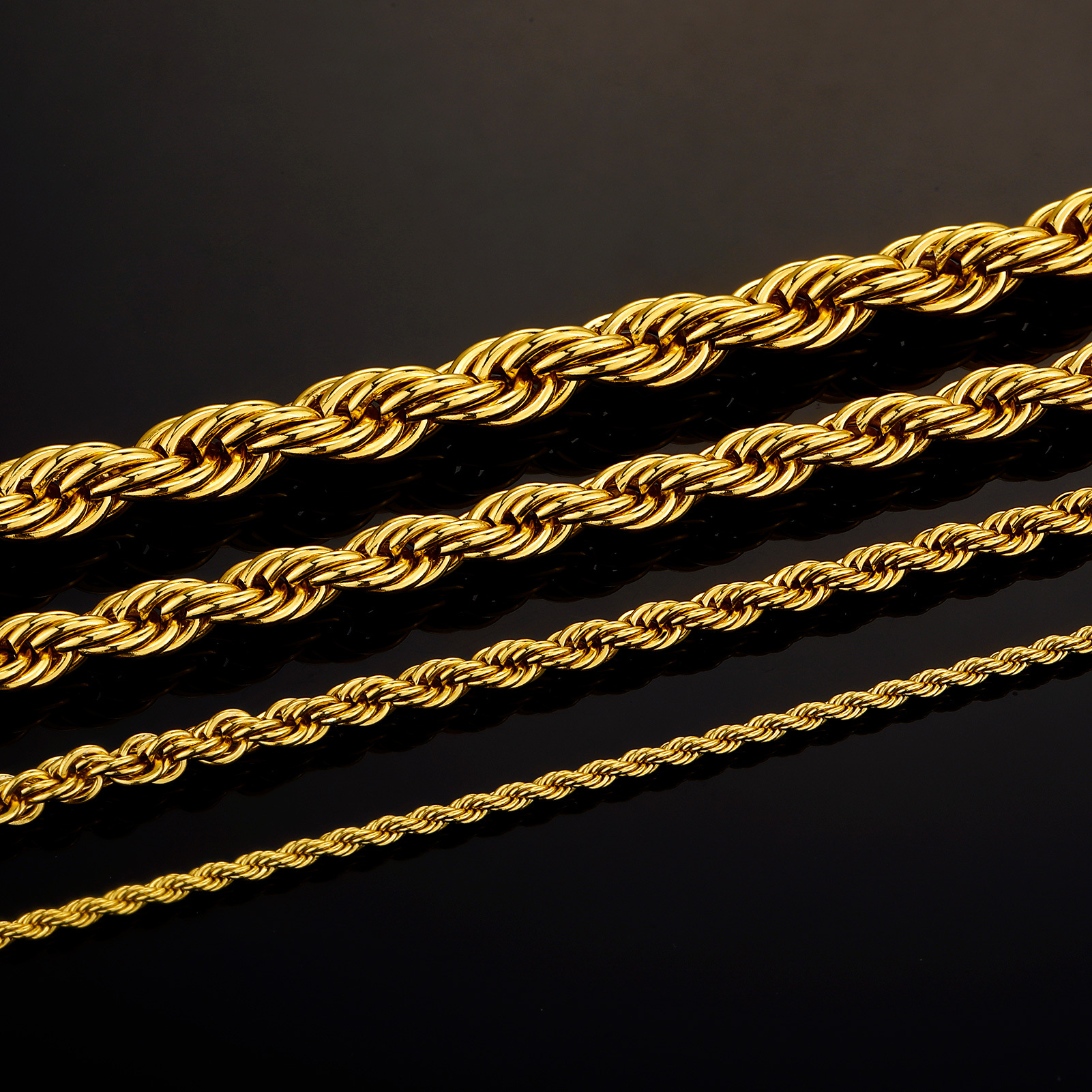 24k Color-retention Electroplated Twisted Rope Necklace And Bracelet