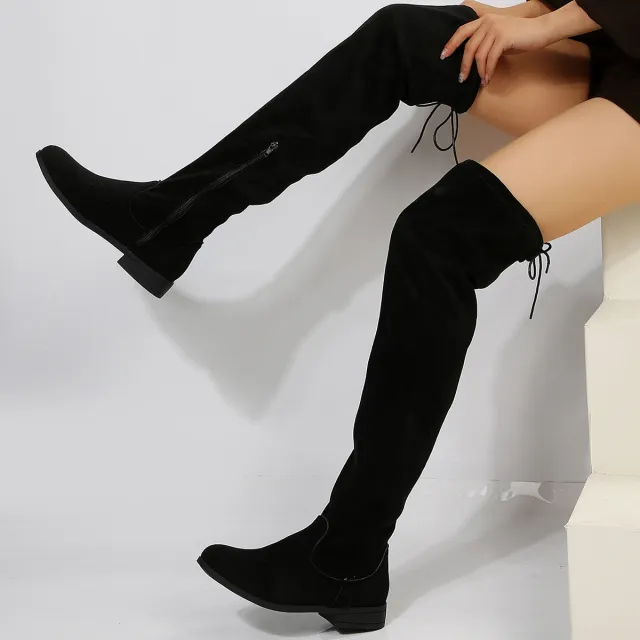 Plus Size Boots Women Over The Knee High Top Martin Boots Black - Shop at LoveMi