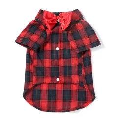 Pet Clothes Small And Medium-sized Dogs Plaid Shirt - Red Bow Tie Male - View 1