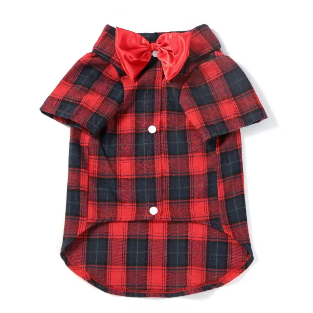 Pet Clothes Small And Medium sized Dogs Plaid Shirt Red Bow Tie Male - Shop at LoveMi
