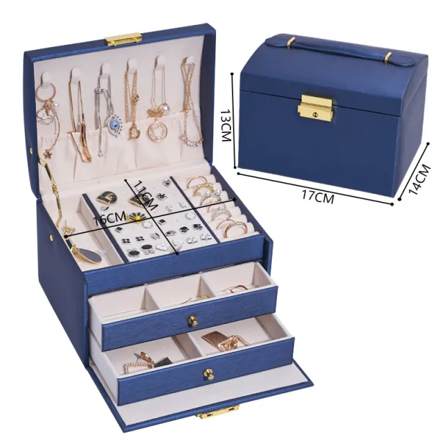 Three layer Retro Jewelry Box With Lock Blue - Shop at LoveMi
