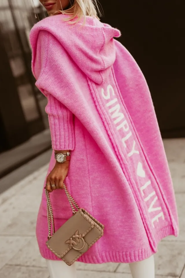 Ladies New Letter Hooded Long Cardigan Rose Red - Shop at LoveMi
