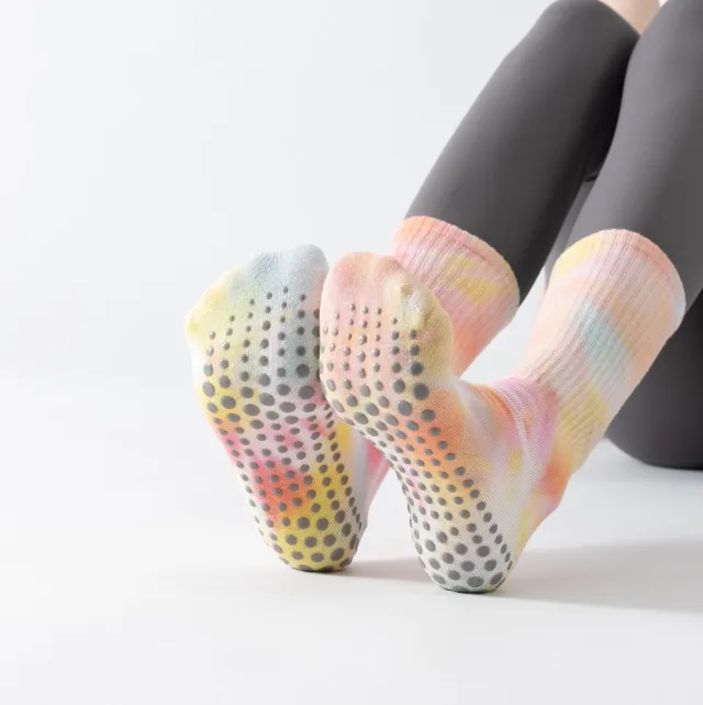 Tie dyed Long Yoga Socks Non slip Pink And Yellow - Shop at LoveMi