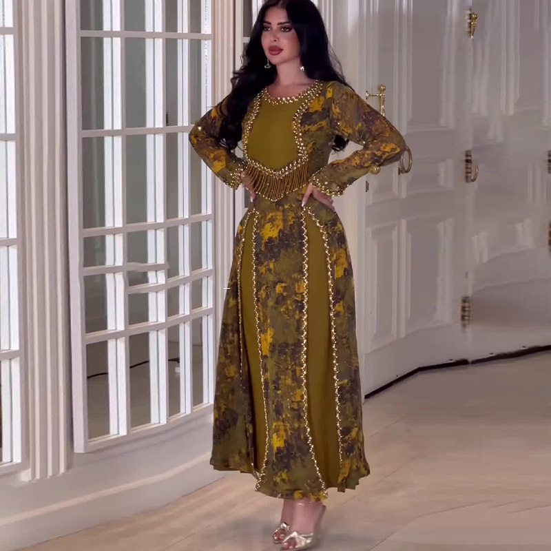 Fashion Pleated Stitching Heavy Embroidery Sequins Sheath Long Sleeve Dress Color - Shop at LoveMi