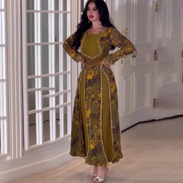 Fashion Pleated Stitching Heavy Embroidery Sequins Sheath Long Sleeve Dress Color - Shop at LoveMi
