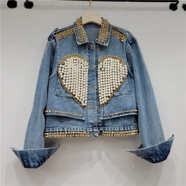 Heavy Industry Design Love Beaded Short Denim Coat Blue - Shop at LoveMi
