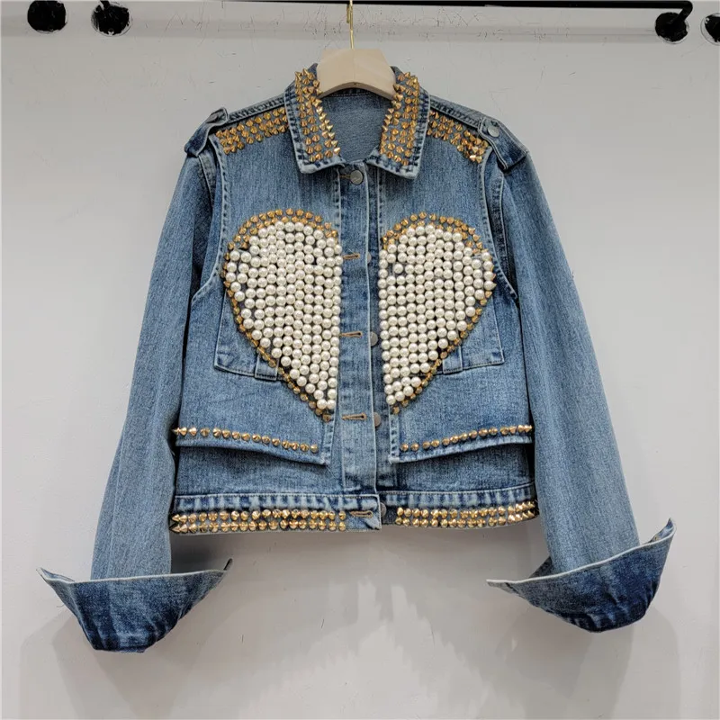 Heavy Industry Design Love Beaded Short Denim Coat - Blue