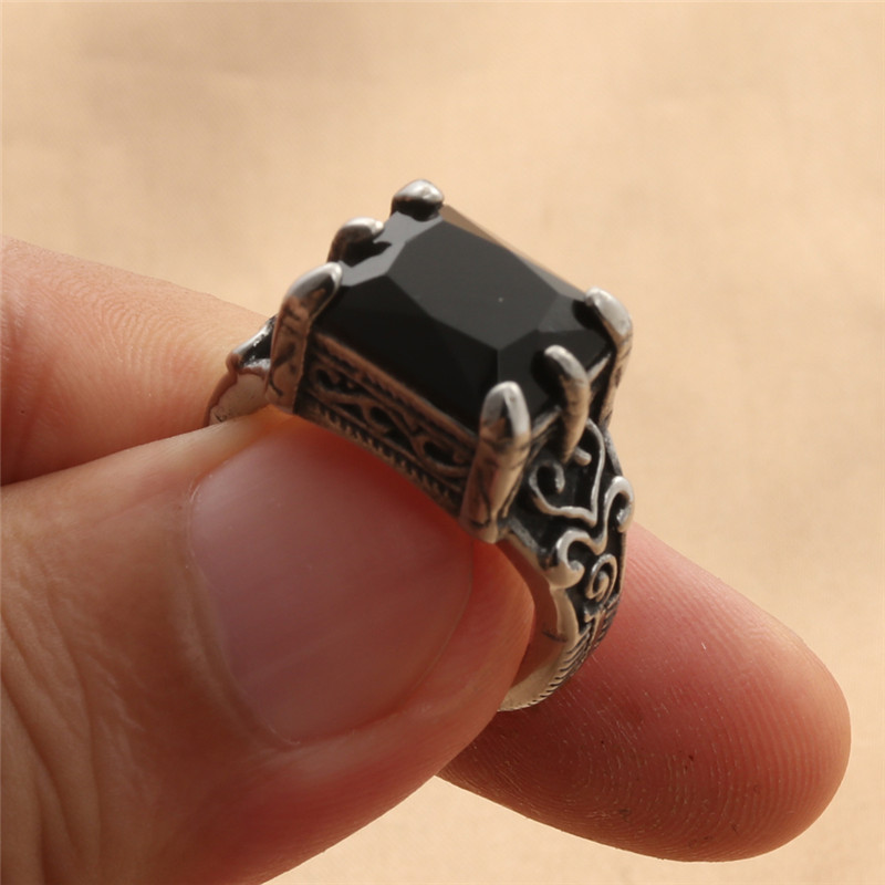 Titanium Steel Square Black Rhinestone Ring