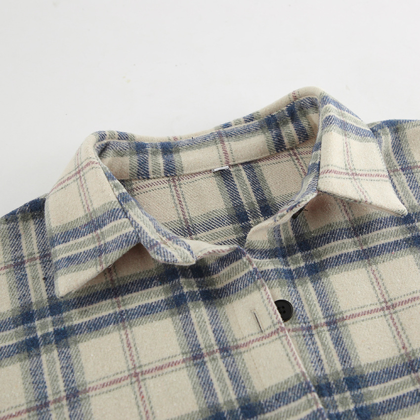 Title 9, Lapel Loose Plaid Long Sleeve Shirt