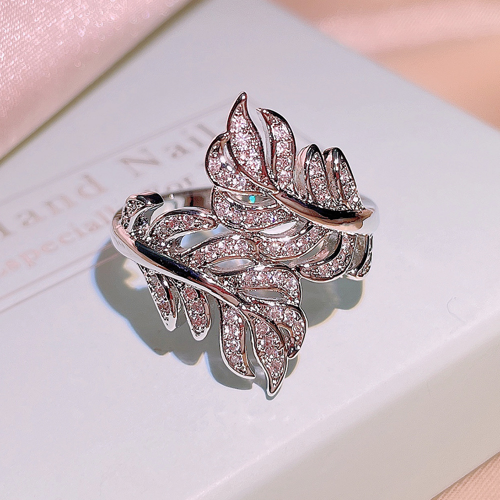 Zircon Ornament Ring Fashion Leaf Size Adjustable