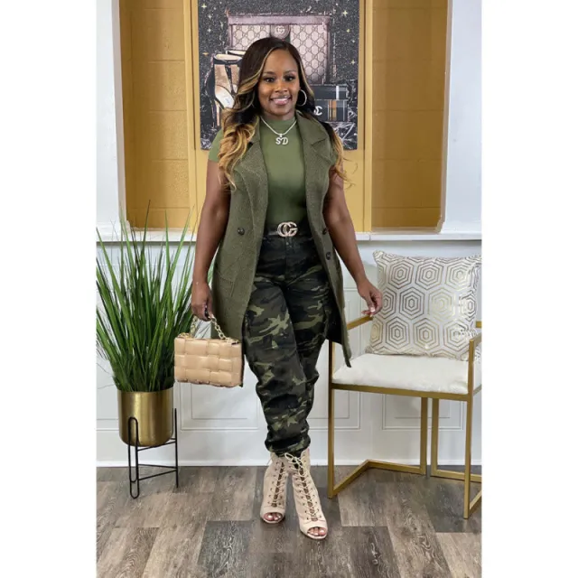European And American Fashion Women's Camouflage Cotton Skinny Cargo Pants Green - Shop at LoveMi