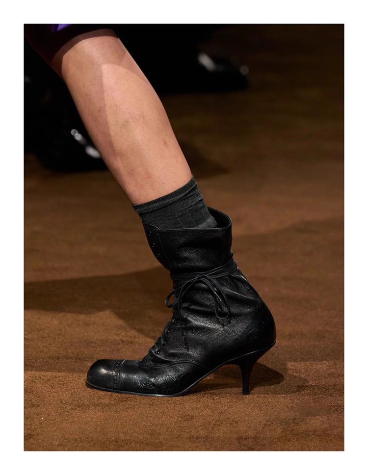 Women's Lace-up Low-cut Side Zipper Western Denim-style Short Boots