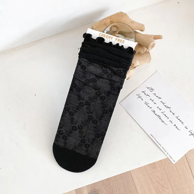 Women's Fashion Mesh Breathable Lace Socks Black Flowers - Shop at LoveMi