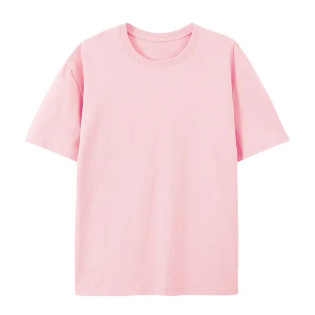 Cotton Round Neck T shirt Heavy Loose Short Sleeve Pink - Shop at LoveMi