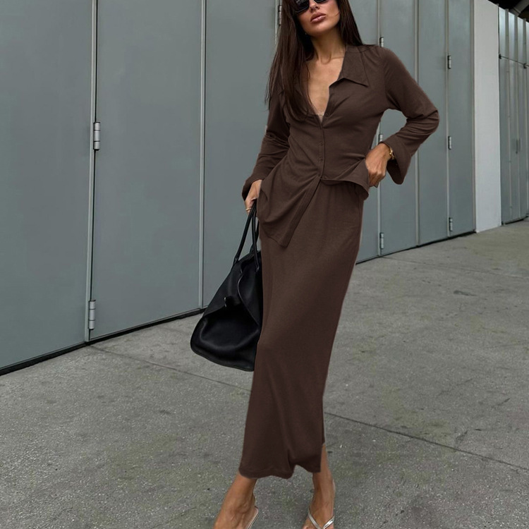 Flare-sleeve Cardigan Top And Sheath Skirt Two-piece Set