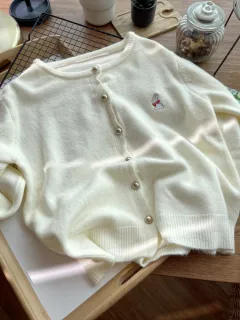 Idle Style Knitted Cardigan Japanese-style Retro College Style Cropped Sweater Coat - Beige - View 1