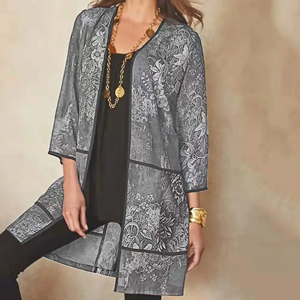 Women's UV-proof Sunscreen 34 Sleeve Printed Coat - Silver Gray
