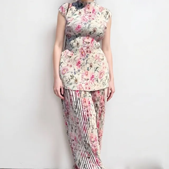 Long Sleeve Printed Chiffon Dress High Waist - Shop at LoveMi
