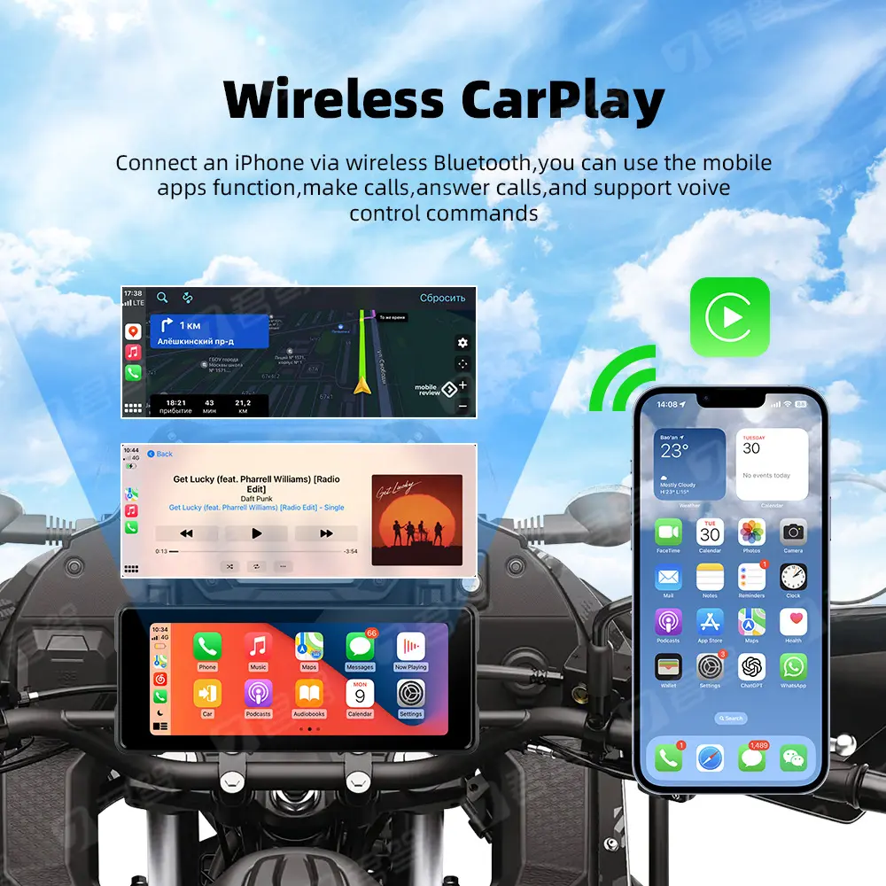 Motorcycle Wireless Carplay Navigation Android Anto Front