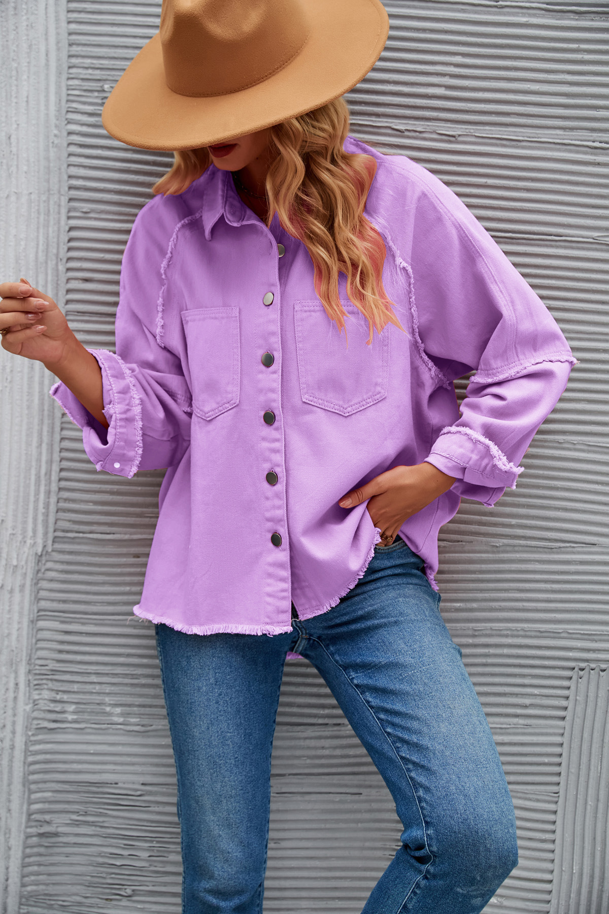 Women's Double-pocket Washed Long-sleeved Denim Coat - Image 36