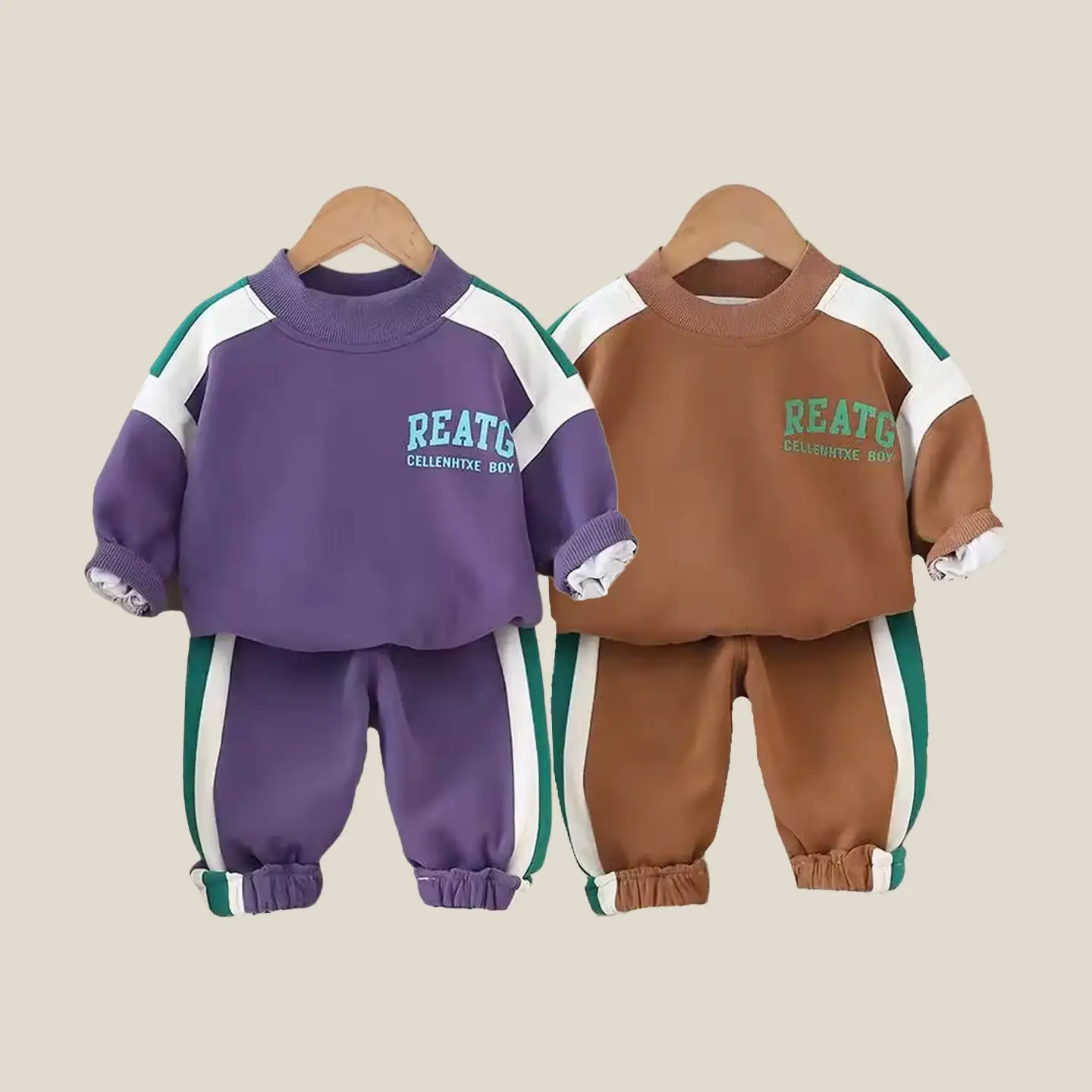 Fashionable Sporty Long-Sleeve Hoodie Two-Piece Set For Boys