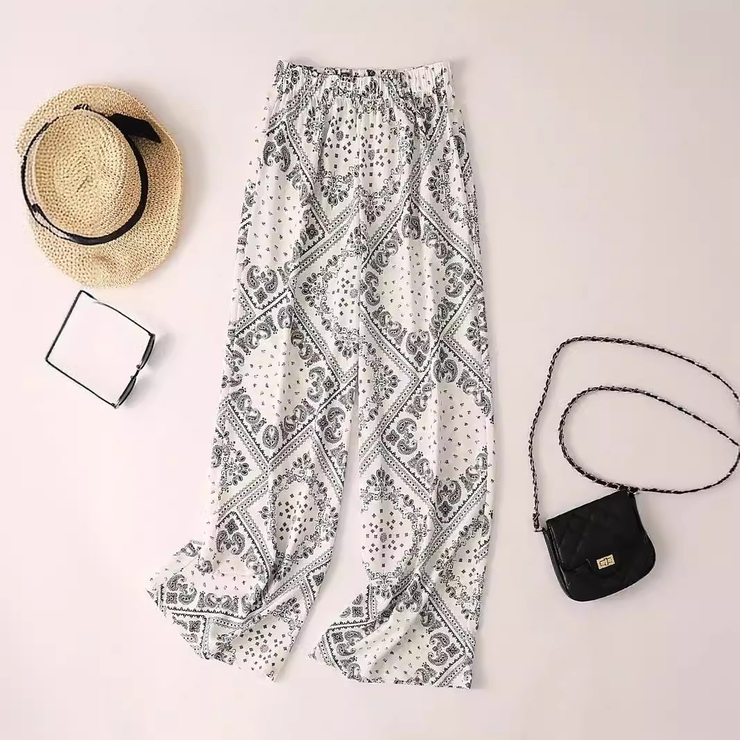 Women's Paisley Scarf Print Wide Leg Bohemian Casual Loose Pants