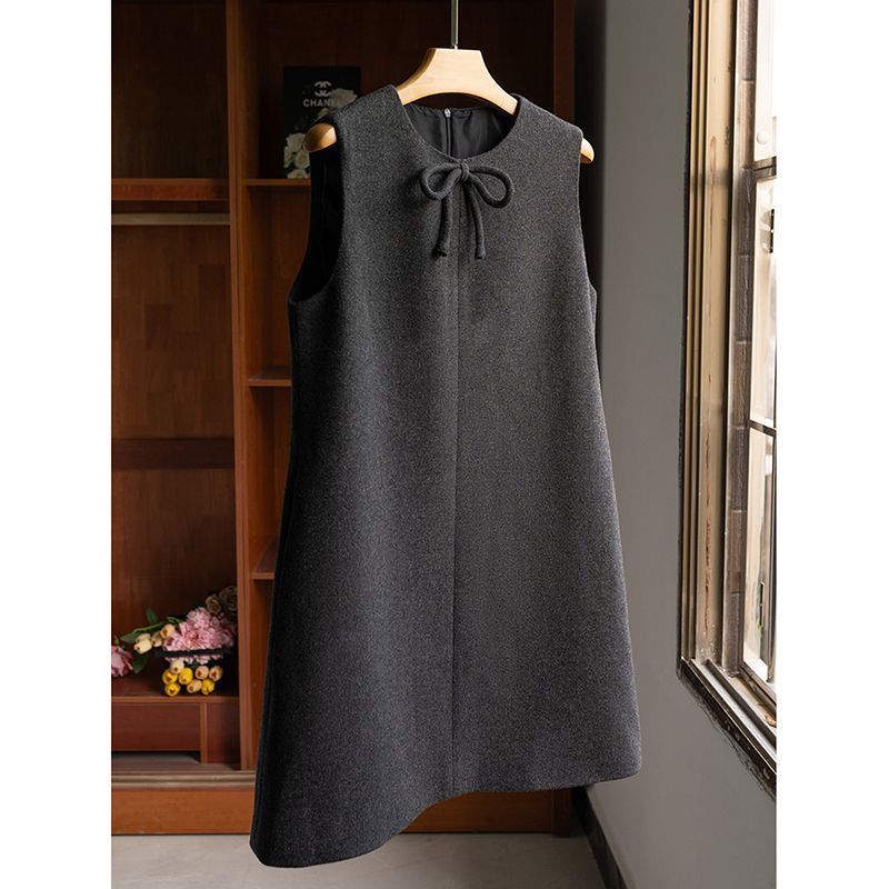 Bowknot Decorative Vest Skirt Autumn And Winter Gray - Shop at LoveMi