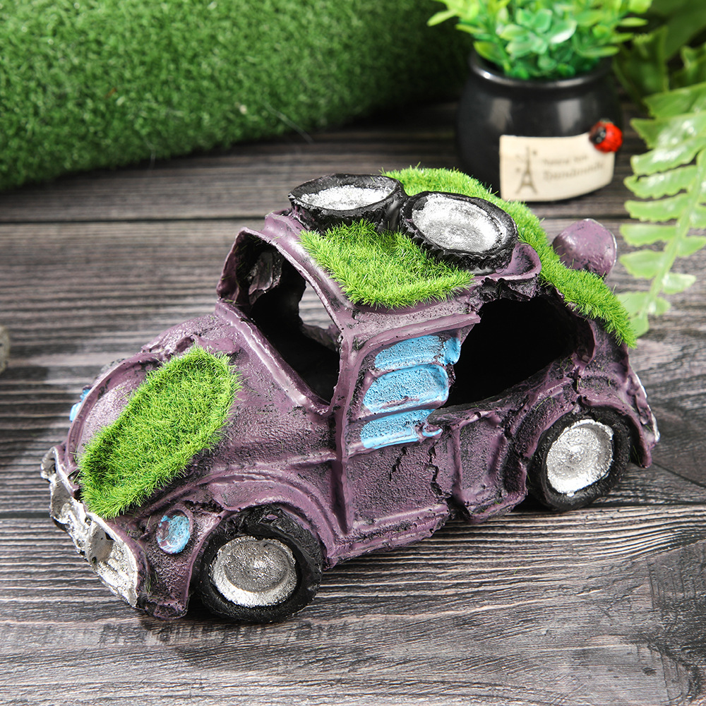 Aquarium Landscape Decoration Flocked Car Wreckage Resin Ornament detail photo 9