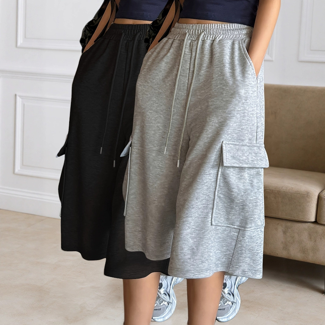 Straight-leg Figure-flattering Gray Wide-leg Capris Versatile