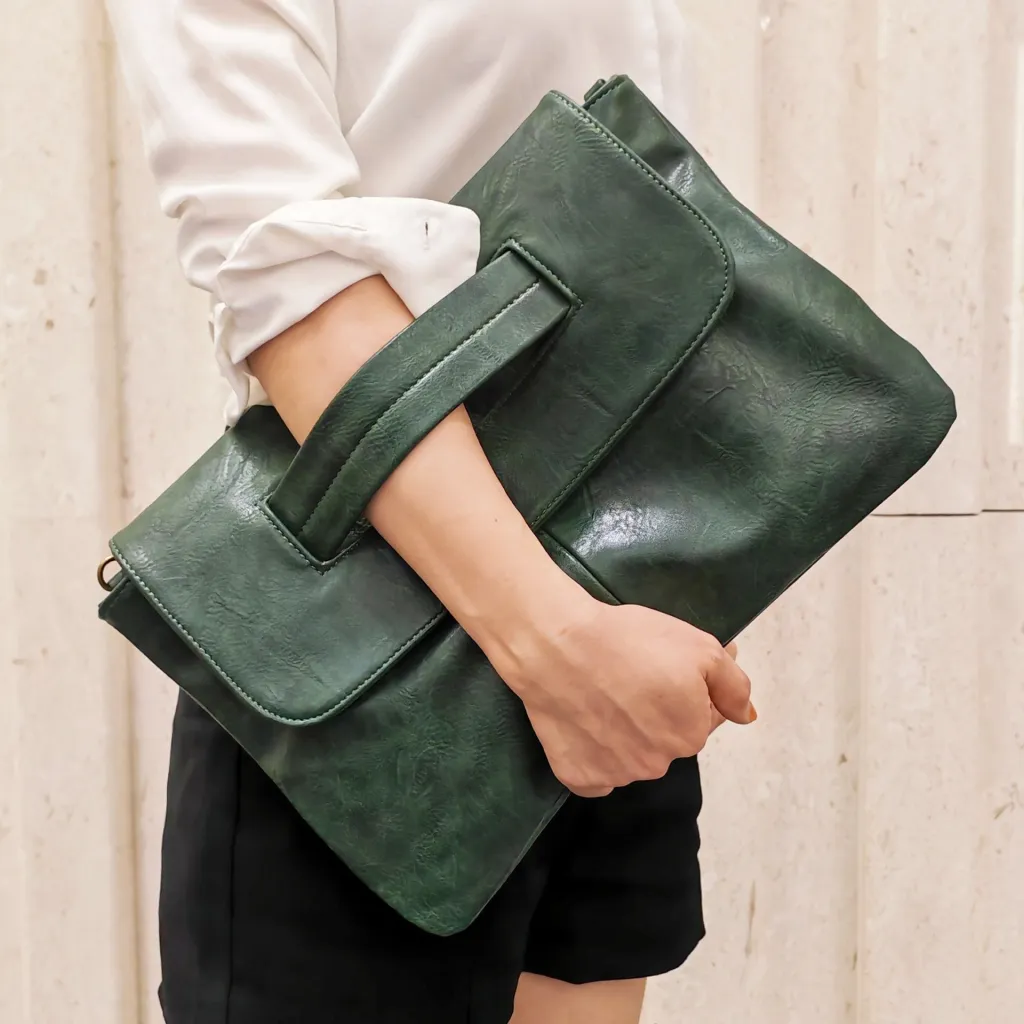 Large Capacity PU Crossbody Shoulder Belt Clutch - Green