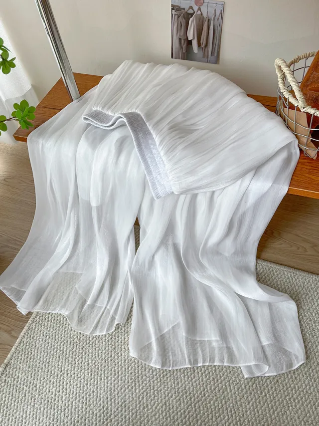 High end Elegant Ice Silk High Waist Slimming Long Pants Pure White - Shop at LoveMi