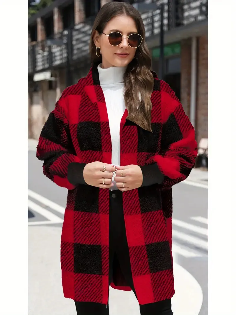 Fashion Special Women's Clothing Plaid Plush Coat - Red