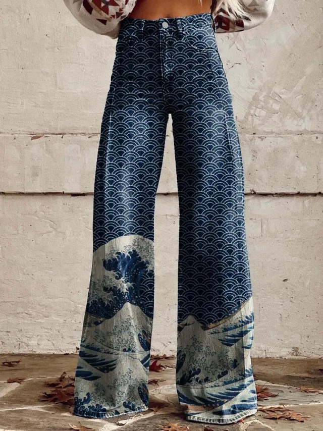 Pattern Women's Wide legged Pants Anti jeans 3D Digital Printing Yj4112Bu - Shop at LoveMi