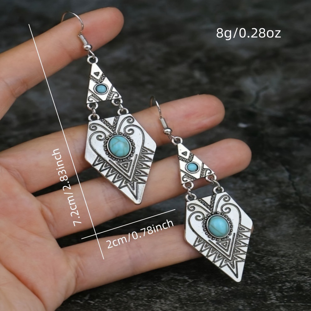Bohemian Creative Geometric Rhombus Gemstone-Inlaid Alloy Earrings