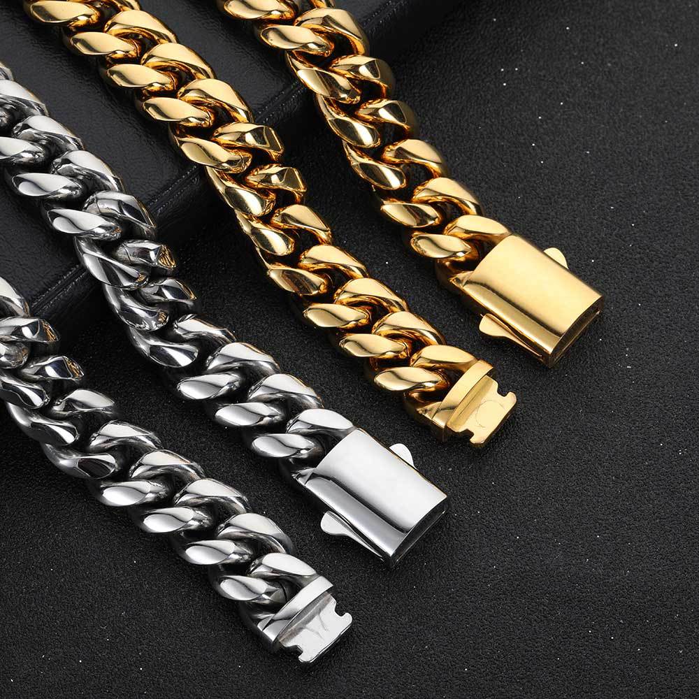 Spring Fastener Stainless Steel Cuban Link Chain Men's Titanium Steel Necklace Bracelet