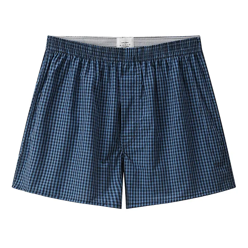 Woven Cotton Plaid Printed Loose Men's Underwear