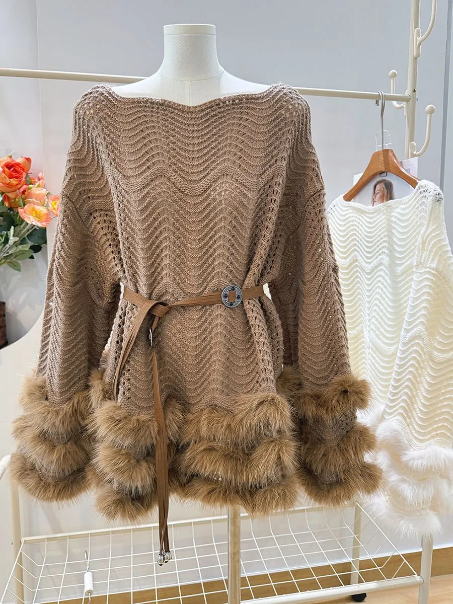 French Chic Knitted Dress With A Belting Waist For A Defined Silhouette - Brown