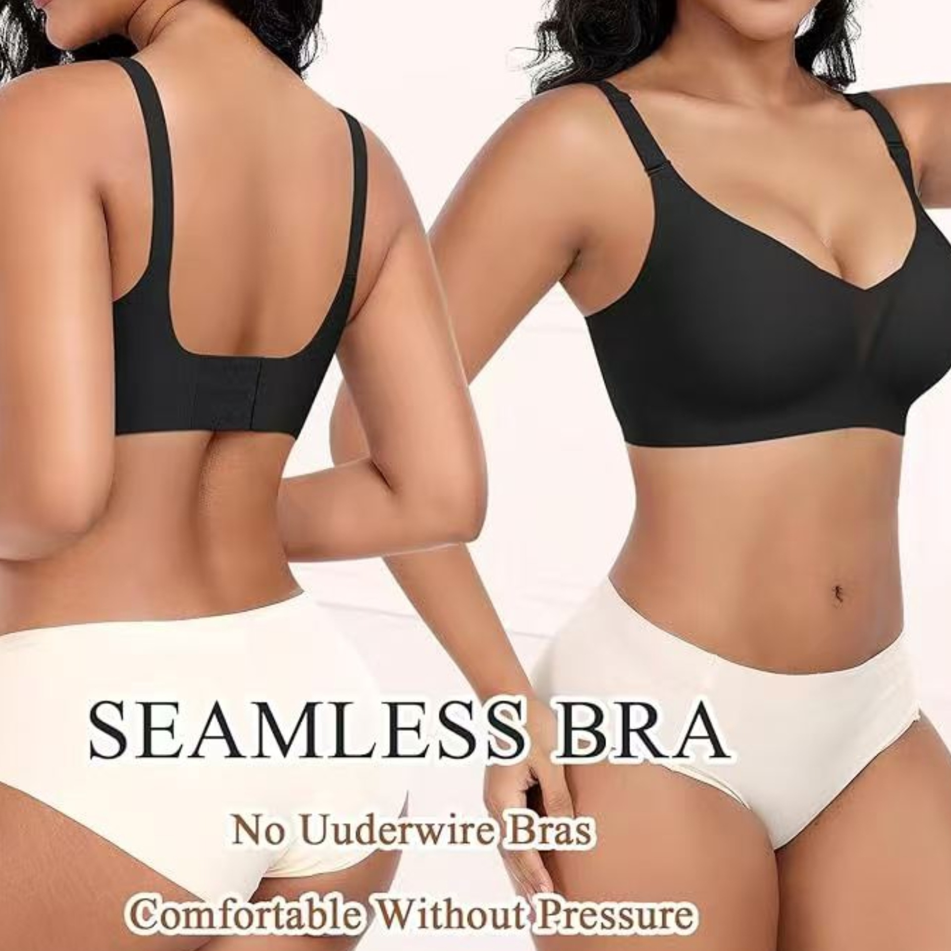 Plus Size Deep V Shiny Seamless Underwear Wireless Bra