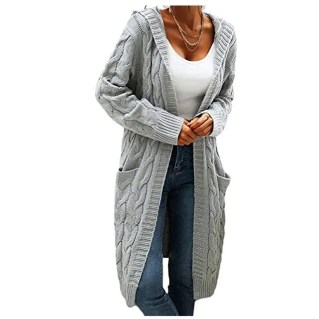 Women's Twisted Design Pocket Long Sleeve Sweater Solid Color Casual Coat Grey - Shop at LoveMi