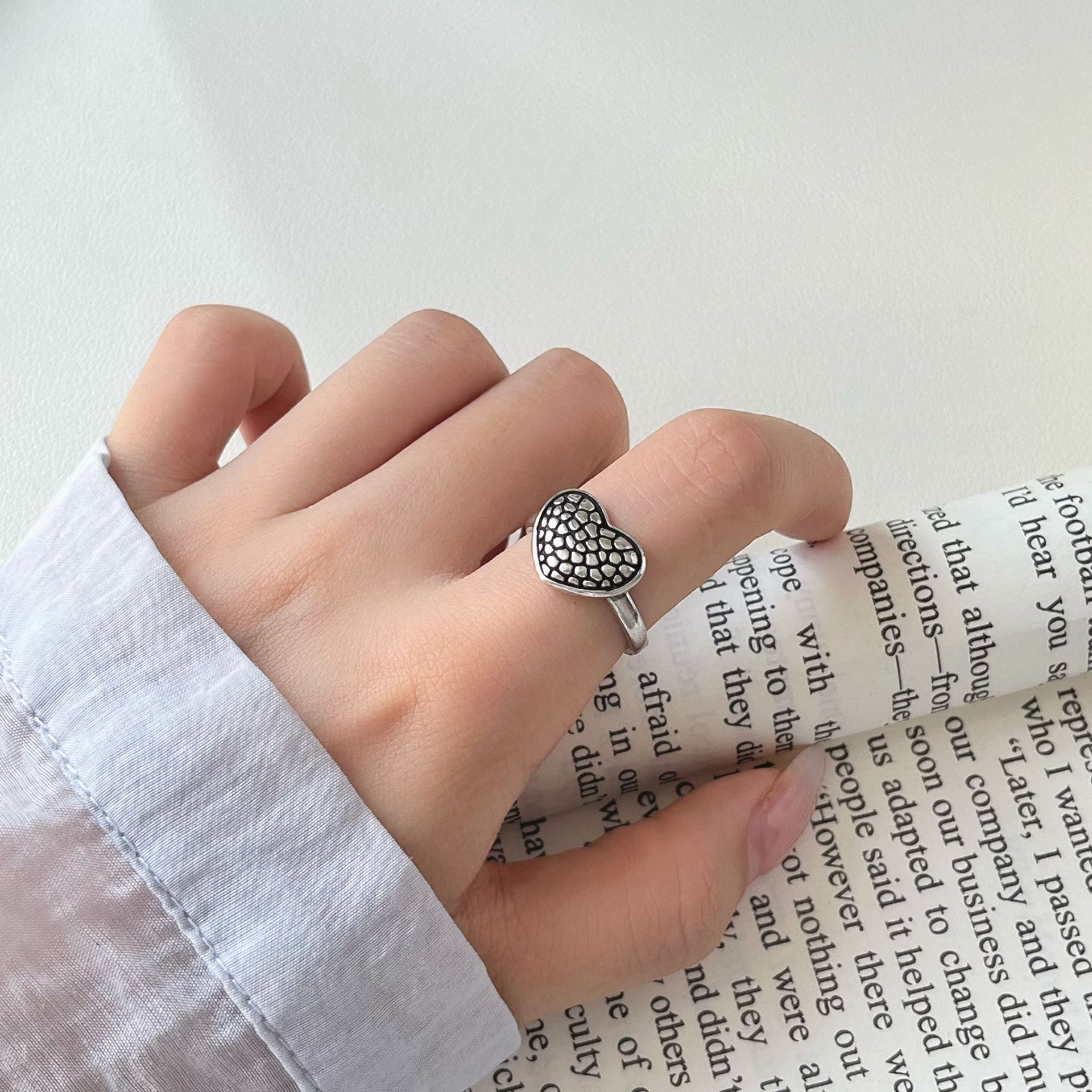 Geometric Advanced Mesh Love Heart-shaped Ring Unique Opening Adjustable