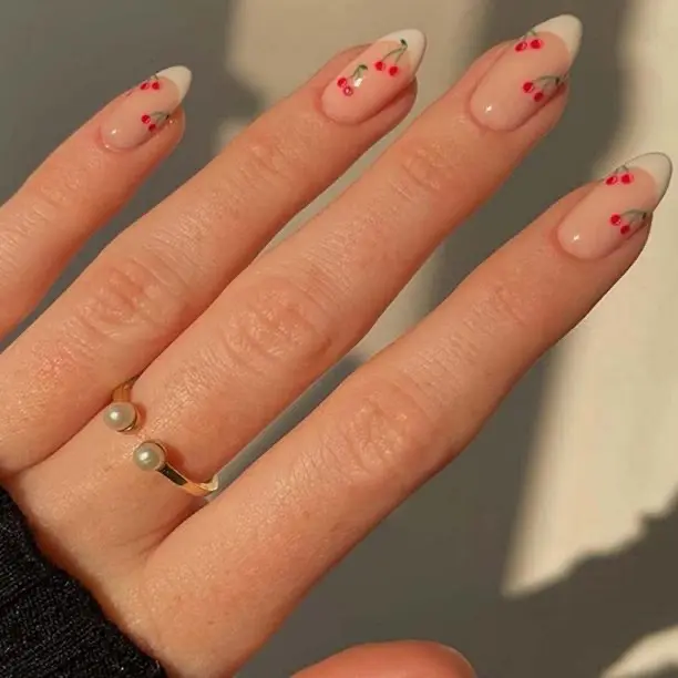 Cherry French Almond-Shape Removable Nail Tips Set