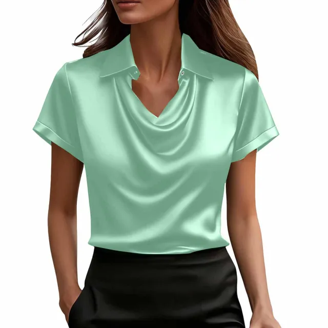 Fashionable Solid Color Casual Lapel Collar Button Down Short Sleeve Shirt Green - Shop at LoveMi