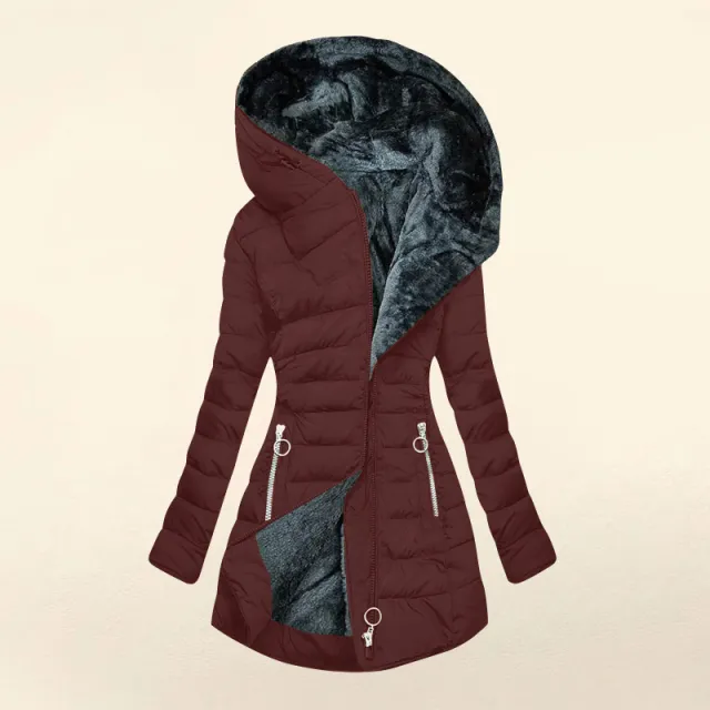 Fashion Long sleeve Zipper Cotton padded Coat Women Wine - Shop at LoveMi
