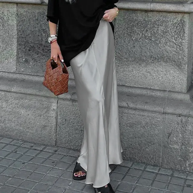 French Texture Elegant Matte Satin Fishtail Dress Gray - Shop at LoveMi