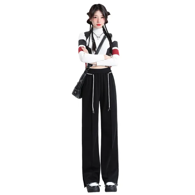 Cuprammonuium Ice Silk Straight leg Pants Thin High Waist Casual Black Trousers - Shop at LoveMi