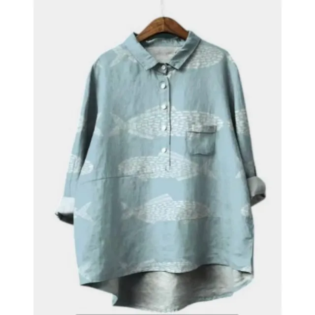 Women's Summer Loose Casual Graffiti Printing Long Sleeve Shirt Style46 3Xl - Shop at LoveMi