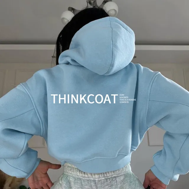 Women's Long sleeved Letter Printed Hoodie Coat Blue - Shop at LoveMi