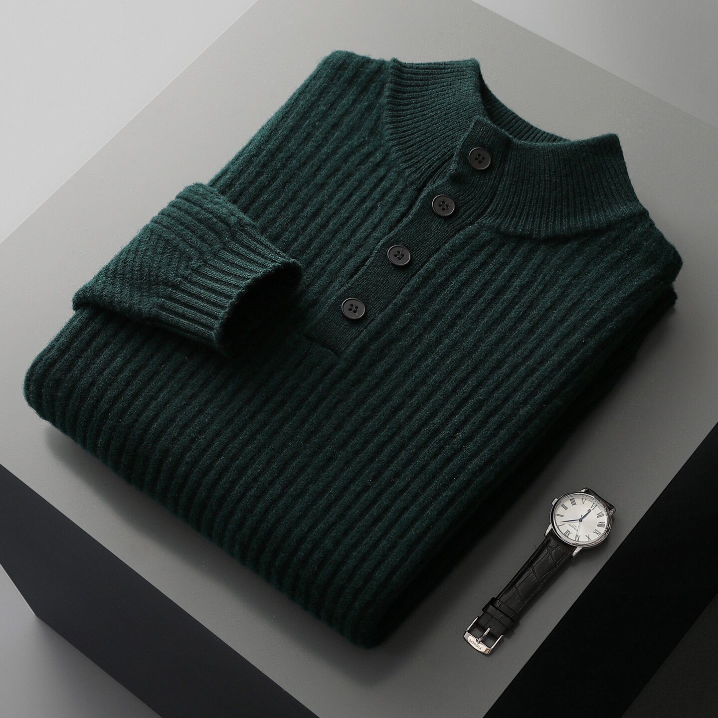 New Half Turtleneck Button Sweater For Men - Image 7