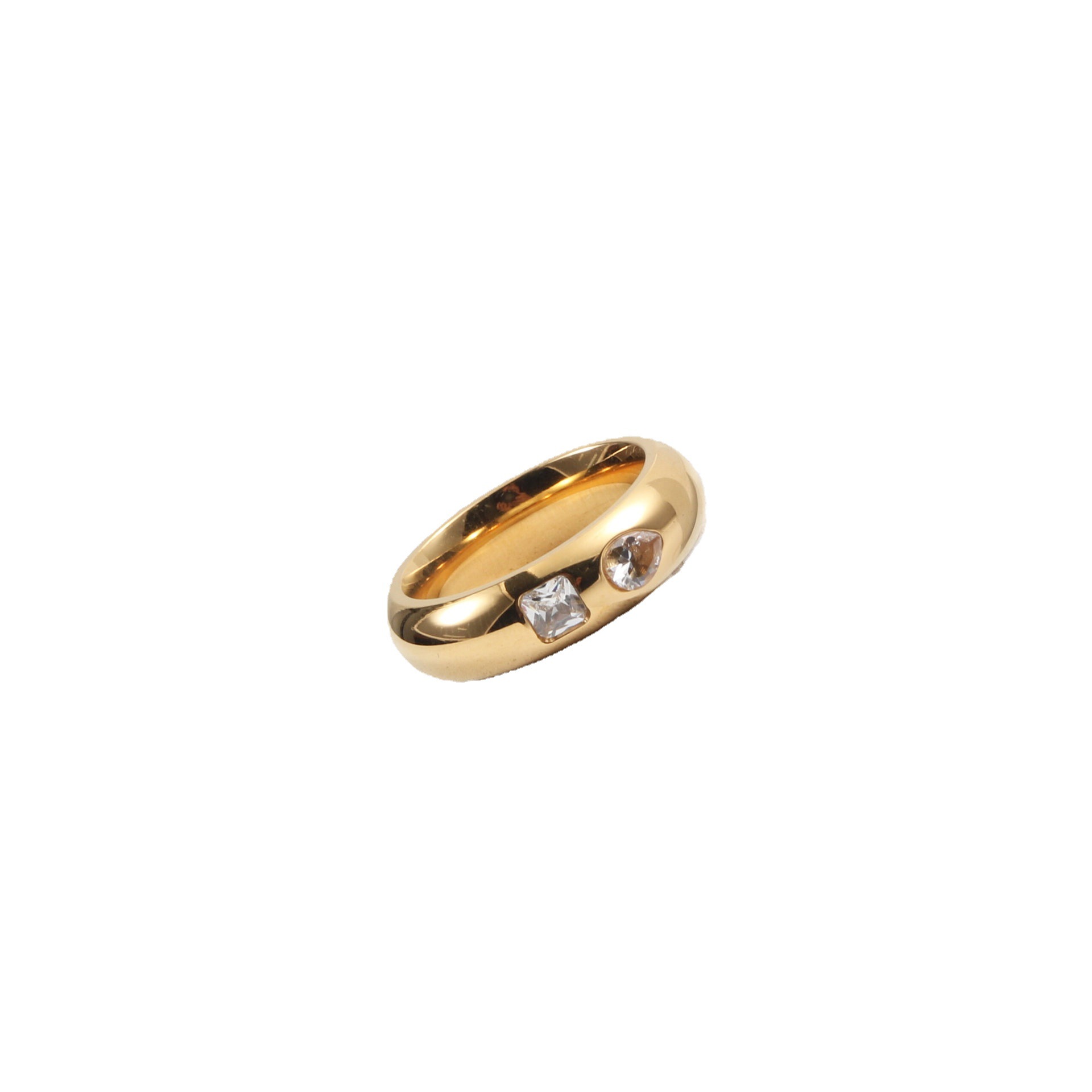 Shaped Multi-zircon Ring Titanium Steel Gold Plated