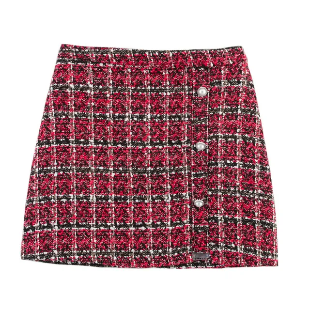 Women's Versatile Pearl Button Coarse Floral Plaid Half Skirt Floral - Shop at LoveMi